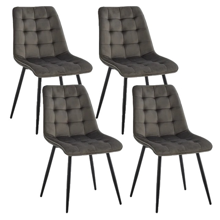 Комплект от 4 ергономични стола, тапицирани с кадифе, тъмно сиво, 47,5x43x85 см