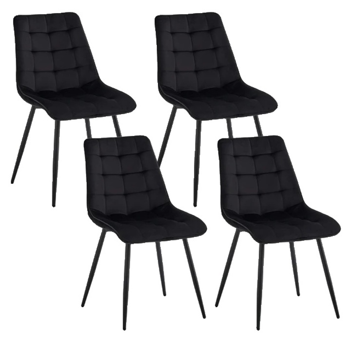 Комплект от 4 ергономични стола, тапицирани с кадифе, черни, 47,5x43x85 см