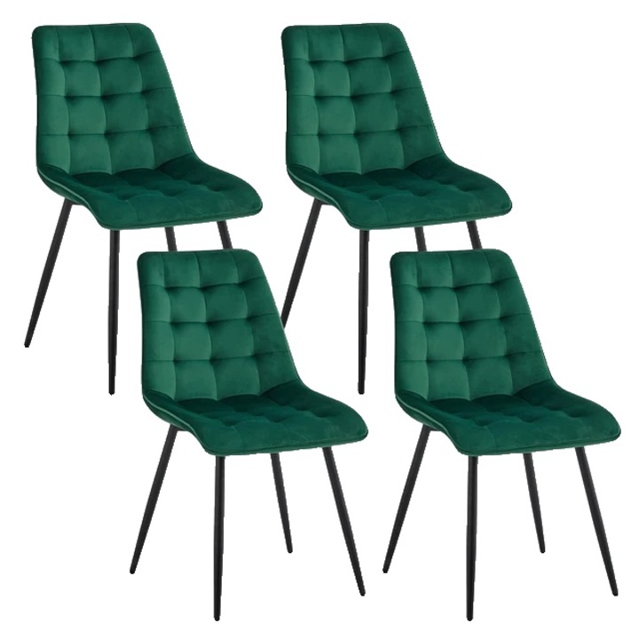 Комплект от 4 ергономични стола, тапицирани с кадифе, зелени, 47,5x43x85 см