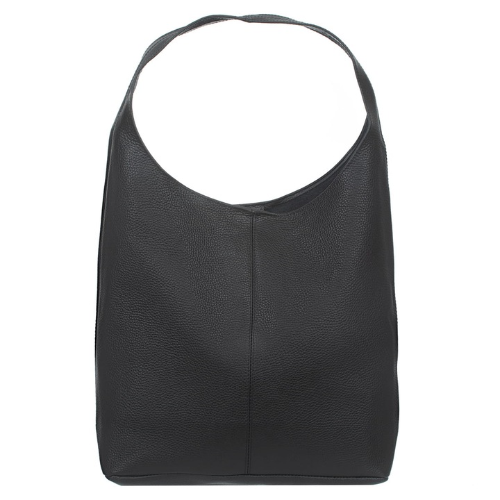 Дамска чанта, Vera Pelle, кожа, черно/сребристо