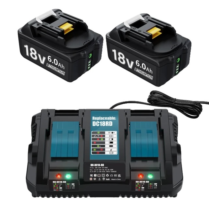 Makita LXT-vel kompatibilis tartalék akkumulátor készlet, 18V, 6Ah, LED visszajelző, fekete