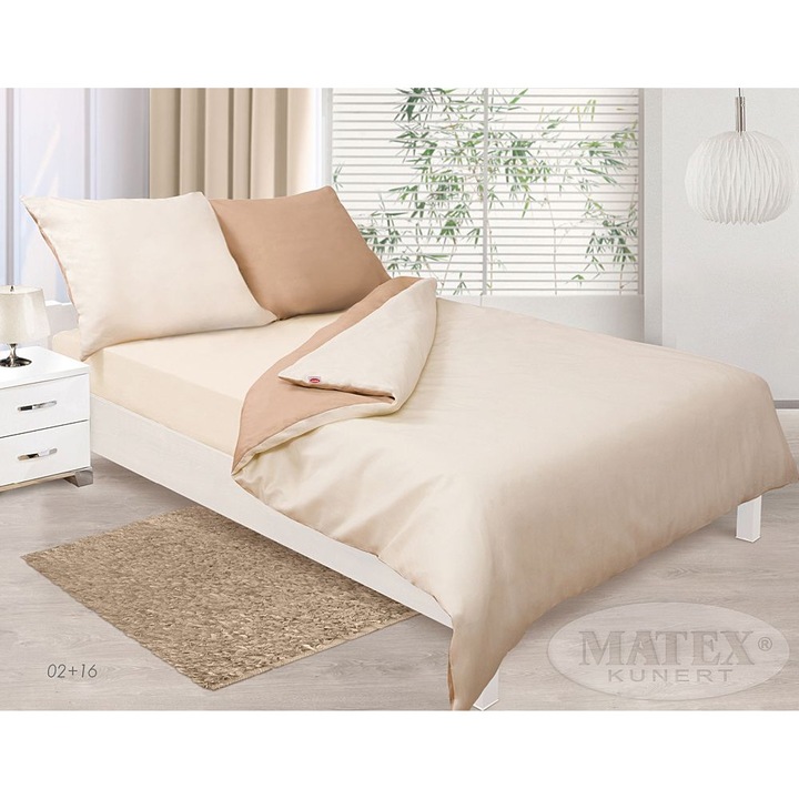 Lenjerie de pat MATEX Double Face, 100% bumbac, bej/crem, 160x200cm, 2 fete de perna 70x80cm