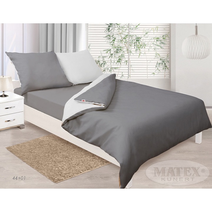MATEX Double Face ágyneműhuzat garnitúra, 200x220cm, 70x80cm, pamut, szürke, fehér