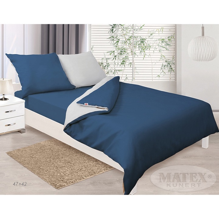 MATEX Double Face ágyneműhuzat, pamut, tengerészkék/ezüst, 160x200cm, 70x80cm
