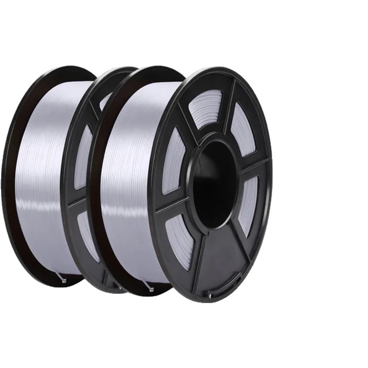 Set 2 Role Filament PLA Silk, Finisaj Lucios, Argintiu, 1.75mm, 2x1KG
