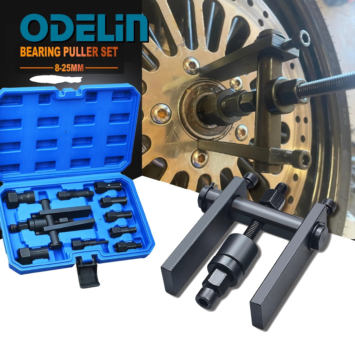 Set extractor rulmenti moto, 10 piese, carcasa rosie, 25-65mm