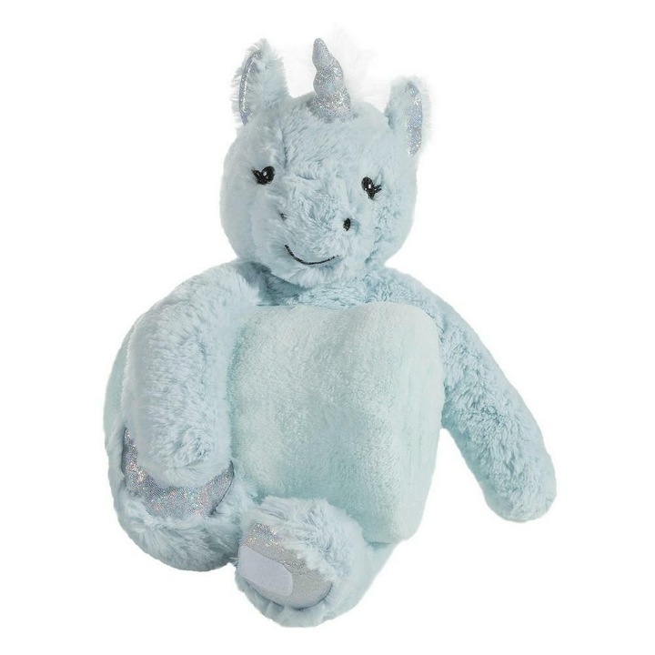 Eurofirany babatakaró, plüss, unikornis forma, 75x100cm, kék