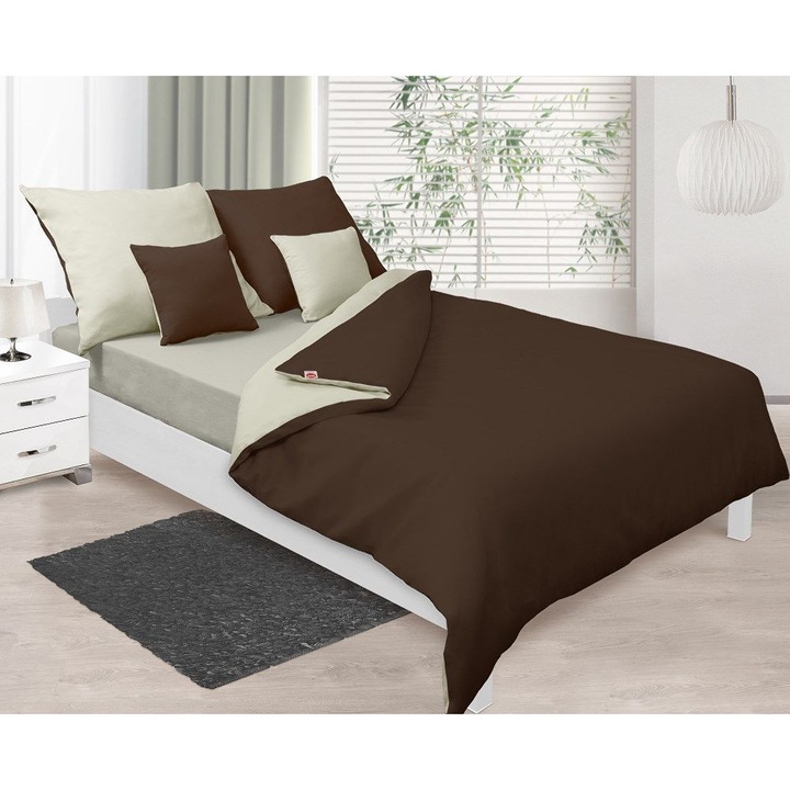MATEX Double Face ágynemű garnitúra, 130 g/m pamut, barna ekrü, 140x200cm, 70x80cm