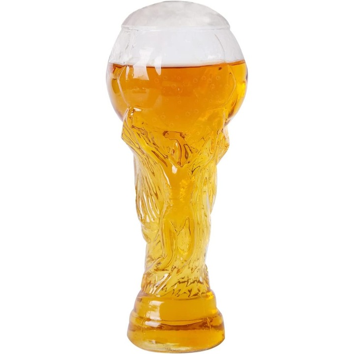 Pahar de bere QttvbTna, forma trofeu Cupa Mondiala, sticla borosilicat, transparent, 6.5x6.5x21cm
