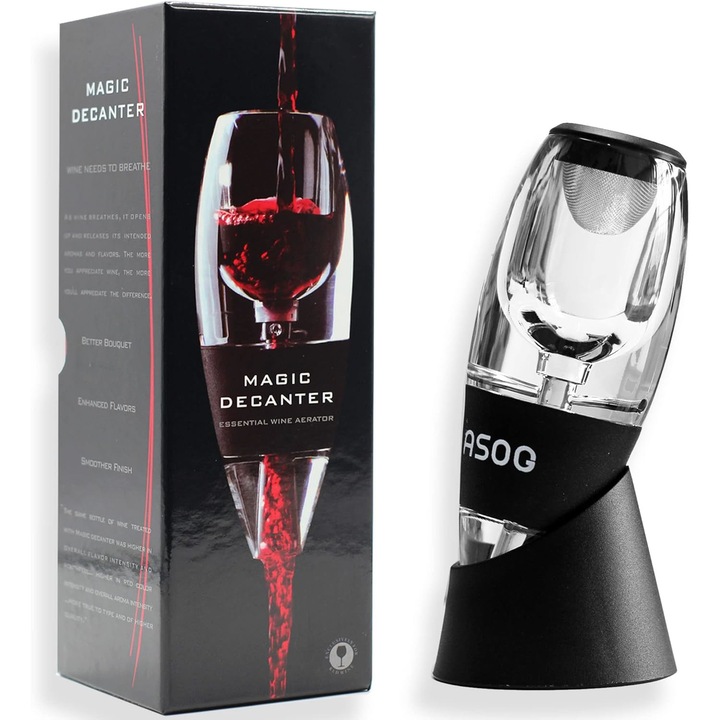 Aerator de vin cu suport, QttvbTna, cu filtru, negru