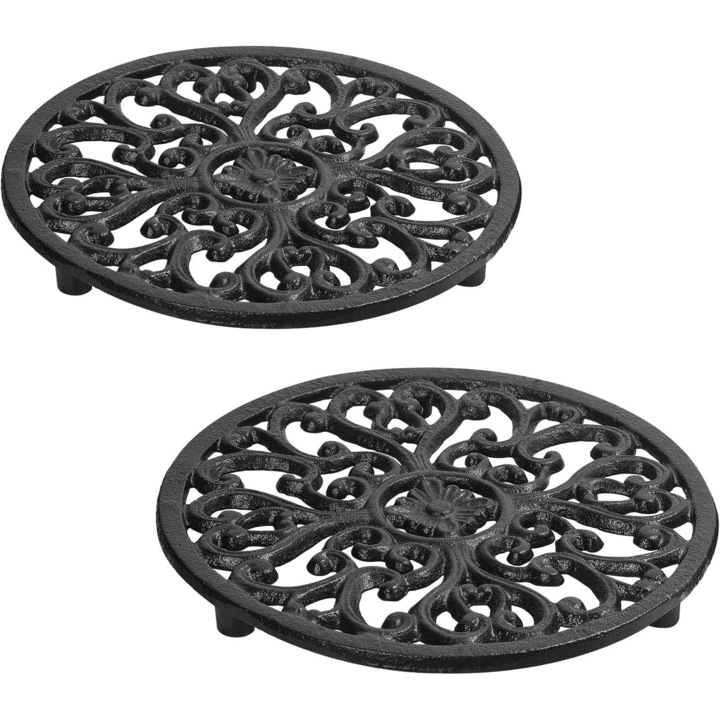 Set 2 suporturi de vase, QttvbTna, fonta, rotund, maro, 17.1cm