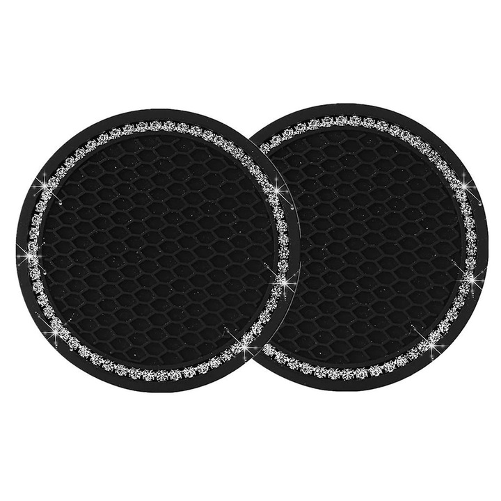 Комплект 2 поставки за чаши за кола QttvbTna, PVC, черни, 7x0.5см