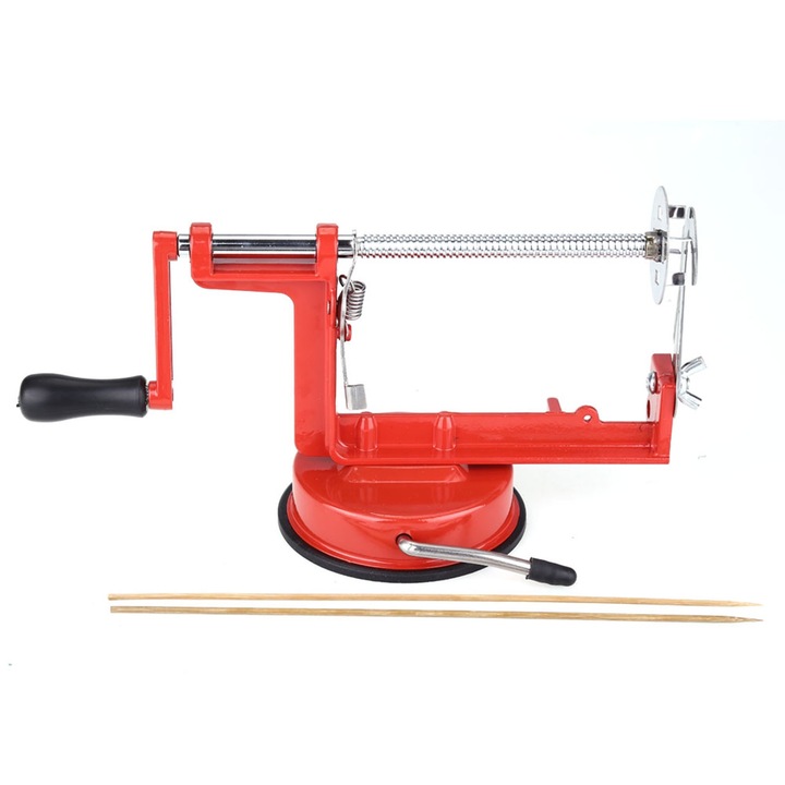 Taietor spirala manual pentru cartofi si castraveti QttvbTna, inox si aliaj aluminiu, rosu, 27.5x10x13.5cm