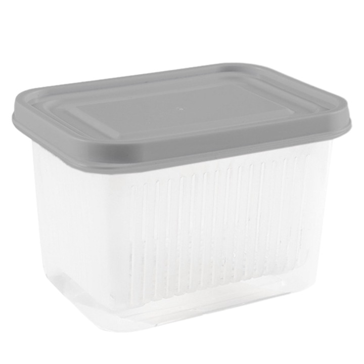 Cutie de depozitare pentru scurgere cu capac sigilat, frigider, PP, container de depozitare a alimentelor pentru ceai, ghimbir, usturoi, gri