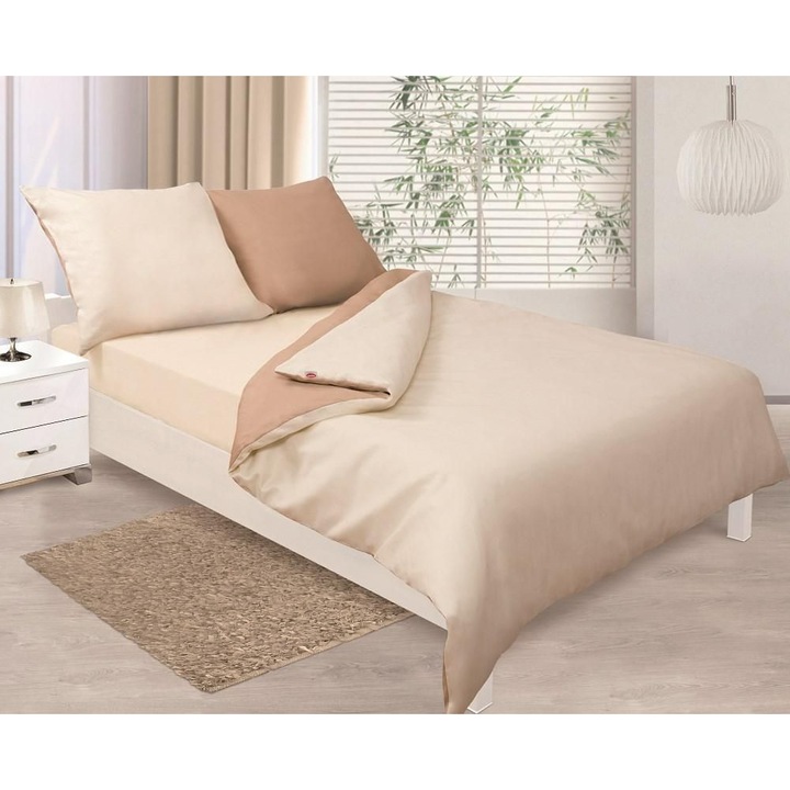 MATEX Double Face ágyneműgarnitúra, 130 g/m² pamut, bézs/krém, 140x200cm, 70x80cm