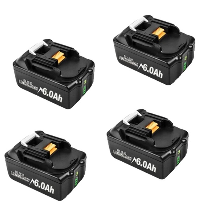 4db Makita kompatibilis akkumulátor készlet, 18V, 6.0Ah, gyorstöltés, fekete