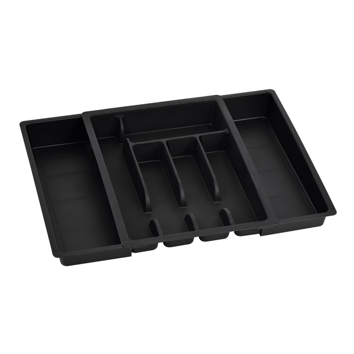 Suport tacamuri extensibil Shopiens®, din plastic, 29 - 48 x 38 x 6.5 cm, negru