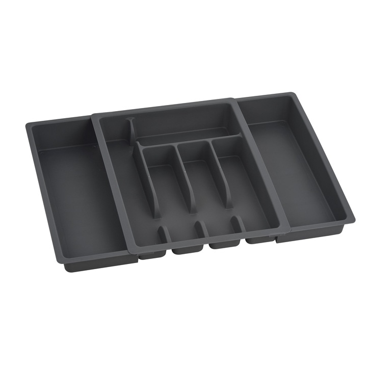 Shopiens kihúzható evőeszköztartó, műanyag, 29 - 48 x 38 x 6,5 cm, szürke