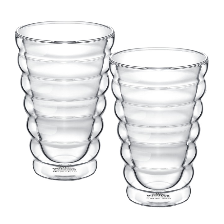2db hőálló pohár dupla falú készlet, Wilmax England, hőálló üveg, 400 ml, kávéhoz és teához