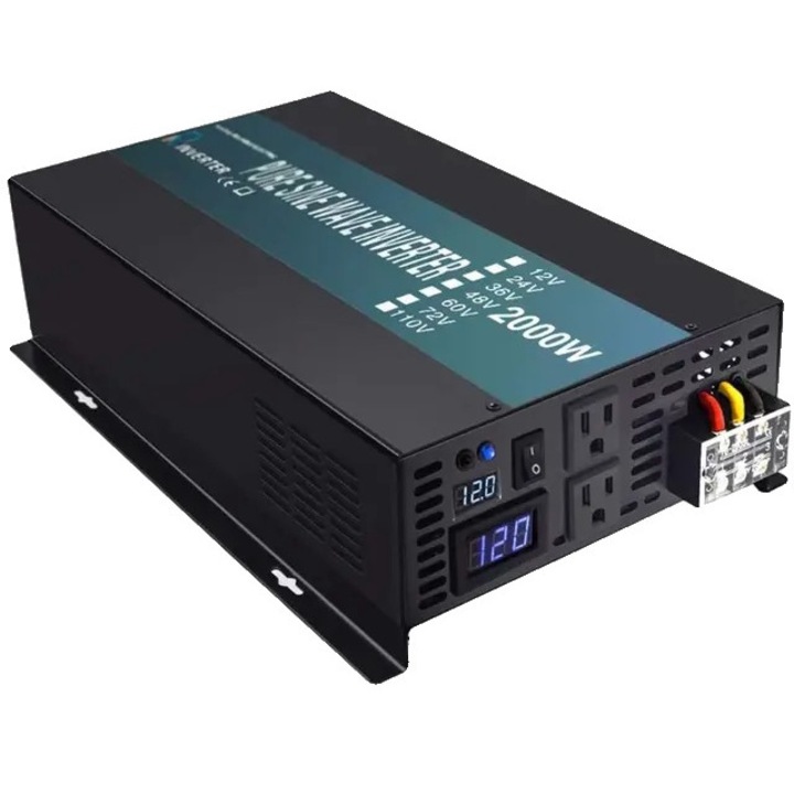 Invertor Solar, 2000W, 12V, 220V-230V, Negru, 350x250x95mm