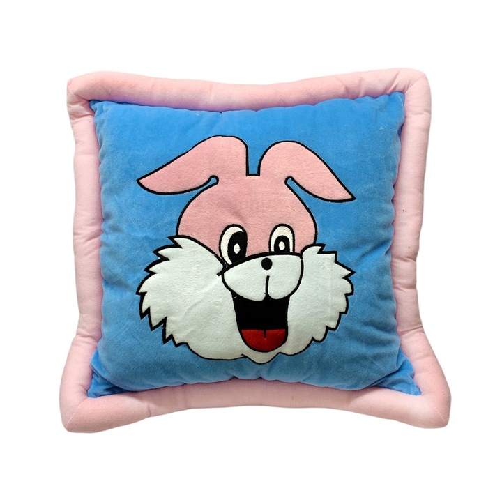 Perna decorativa Chippo 25023-55-4 MLL, Poza iepuras, Extra moale, 48 x 48 cm, Albastru/Roz