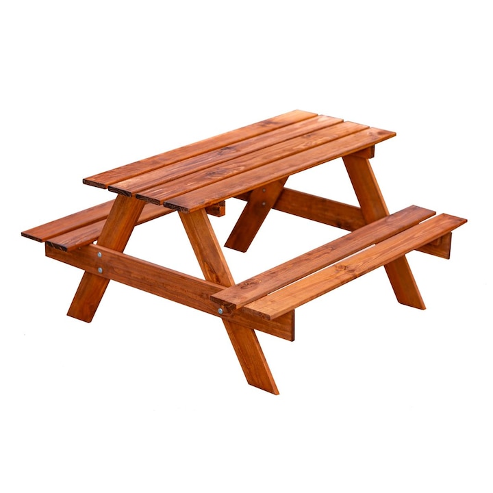 Детска масичка ITA Home & Garden, Естествена дървесина, С две пейки, За открито и закрито, 90х85х46см, Кафяв