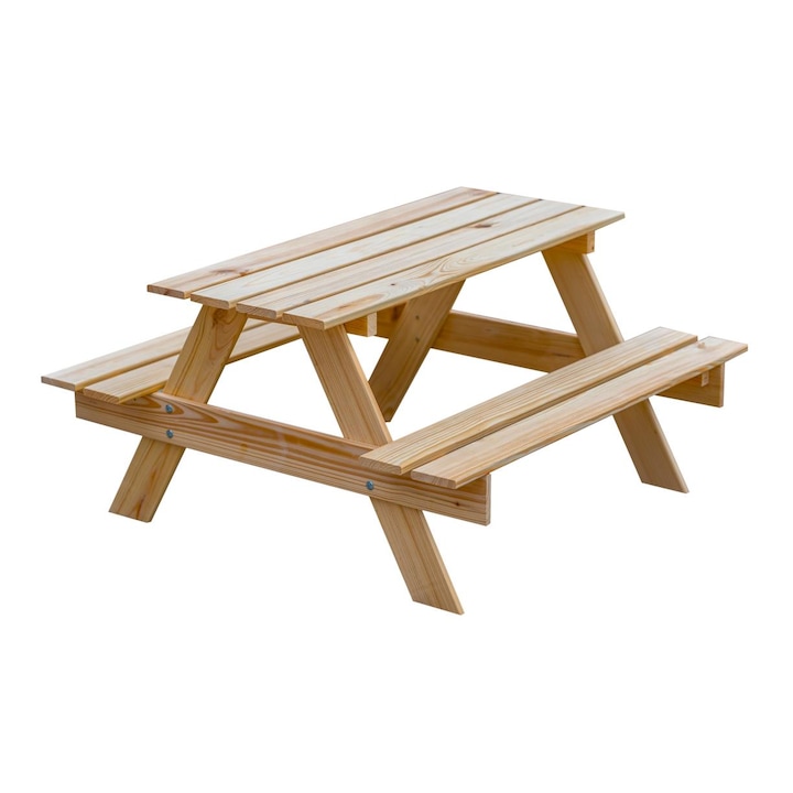 Детска масичка ITA Home & Garden, Естествена дървесина, С две пейки, За открито и закрито, 90х85х46см, Натурален