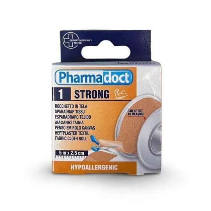 Хипоалергенен лейкопласт текстил Pharmadoct Strong, 5м х 2.5 см