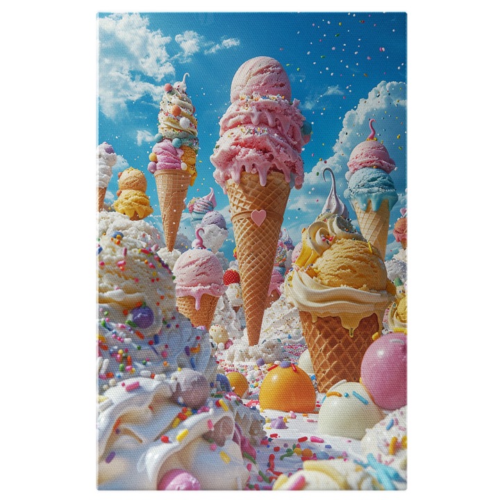 Картина върху платно: Фунийки сладолед с различни вкусове, идеална за любителите на сладолед Дигитална живопис 40x25CM