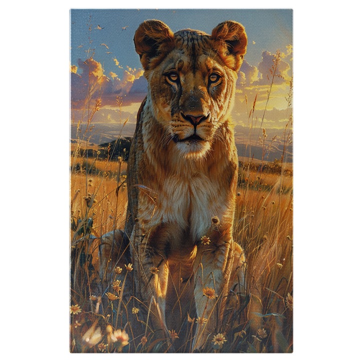 Tablou Canvas: Leul cu Ochii Atenti catre Alte Animale, Animal Ager al Vitezii si Foarte Fioros Pictura Digitala 40x25CM