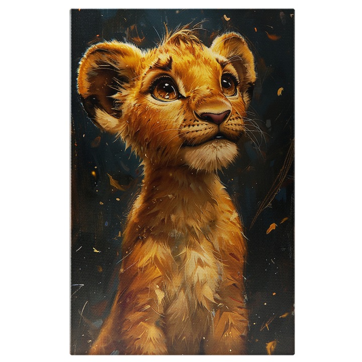 Tablou Canvas: Simba Puiul Regelui Leu Se Lasa Imbratisat de Caldura Toamnei Blande Pictura Digitala 40x25CM