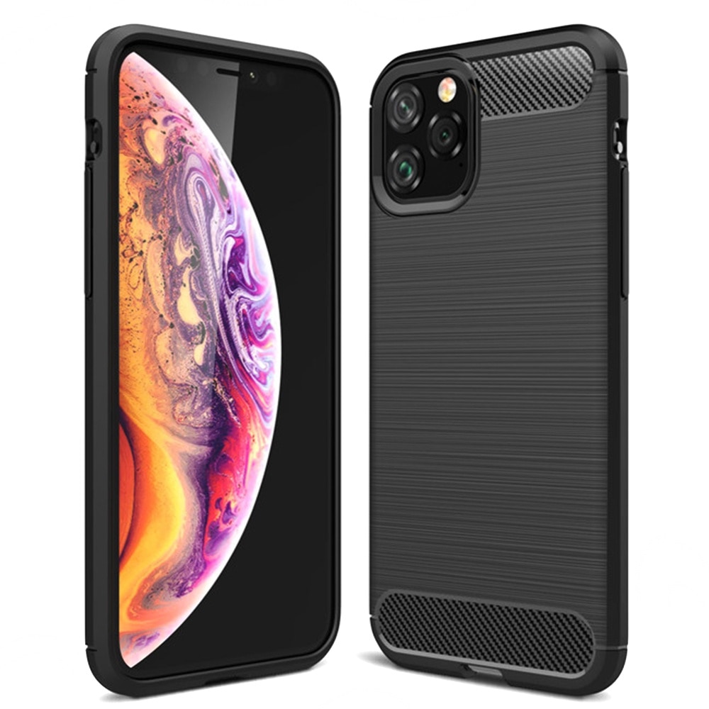 Husa protectie Mat-Tech compatibila cu iPhone 11 Pro Textura Carbon, Finisaj Mat, Anti-Shock, Anti-Fingerprint, Rezistenta la impact, Negru