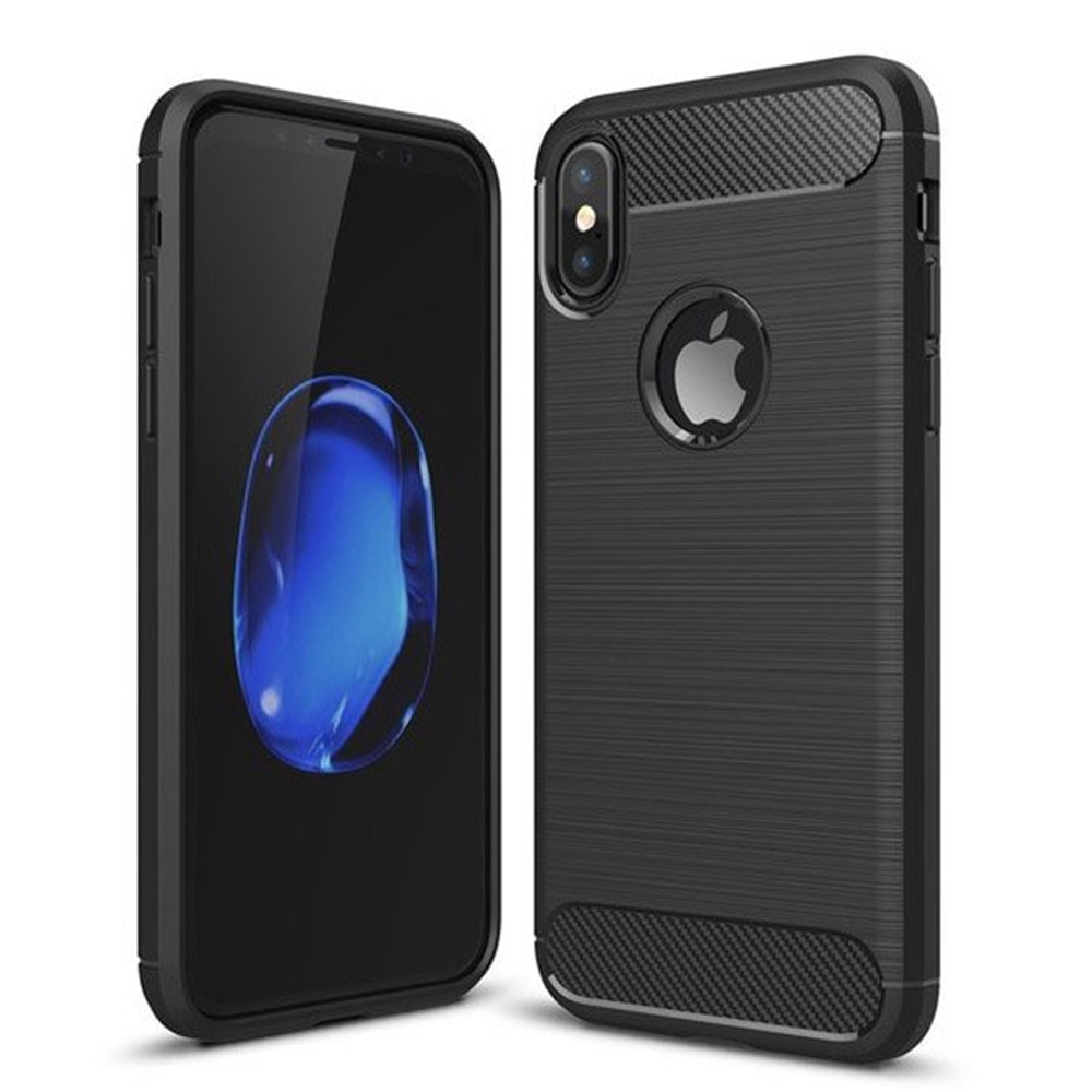 Husa protectie Mat-Tech compatibila cu iPhone X / XS, Textura Carbon, Finisaj Mat, Anti-Shock, Anti-Fingerprint, Rezistenta la impact, Negru