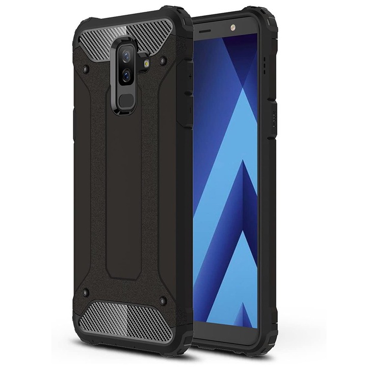 Калъф с висока защита за Samsung Galaxy A6 Plus 2018, Sol Safe, M60, твърда пластмаса, интензивен тъмен