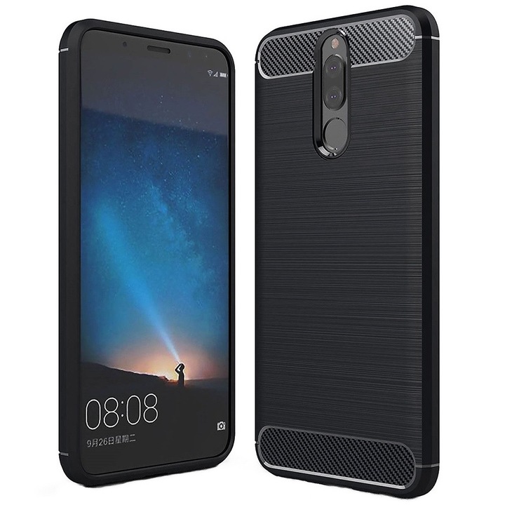 AZIAO Carbon Resistance Case за Huawei Mate 10 Lite, TPU по-добра защита, Fiber Design, Anti-Shock Optimization, Long Term Case, Titanium Black
