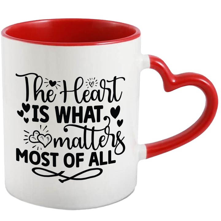 Cana cu inimioare si mesaj din care reiese ca inima este lucrul care conteaza cel mai mult cu Maner Inima Rosie
