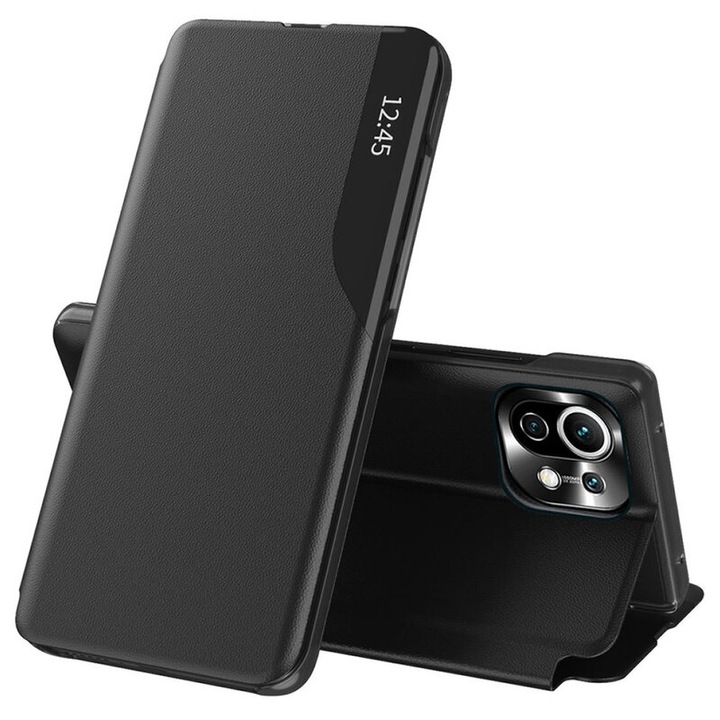 Magas védelmi tok, Xiaomi Mi 11 Lite 4G/Mi 11 Lite 5G/11 Lite 5G NE készülékhez, Sol Protection, V36, ökobőr, Intense Dark
