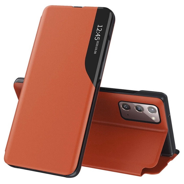 Magas fokú védelemmel ellátott tok, Samsung Galaxy Note 20/Note 20 5G telefonhoz, Sol Protection, R41, ökológiai bőr, narancssárga érintés