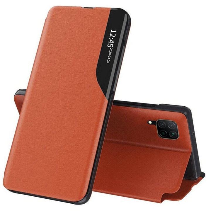 Magas védelmi tok Huawei P40 Lite, Urban Sol, I15, ökológiai bőr, narancssárga érintés esetén