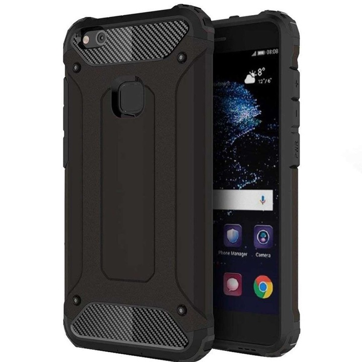 Husa Cu Grad Ridicat de Protectie pentru Huawei P10 Lite, Petite Tuds Protect, Hybrid Armor, I23, Hard Plastic, Intense Dark
