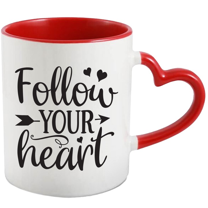 Cana cu inimioare care te indeamna sa te iei dupa ce iti spune inima cu Maner Inima Rosie