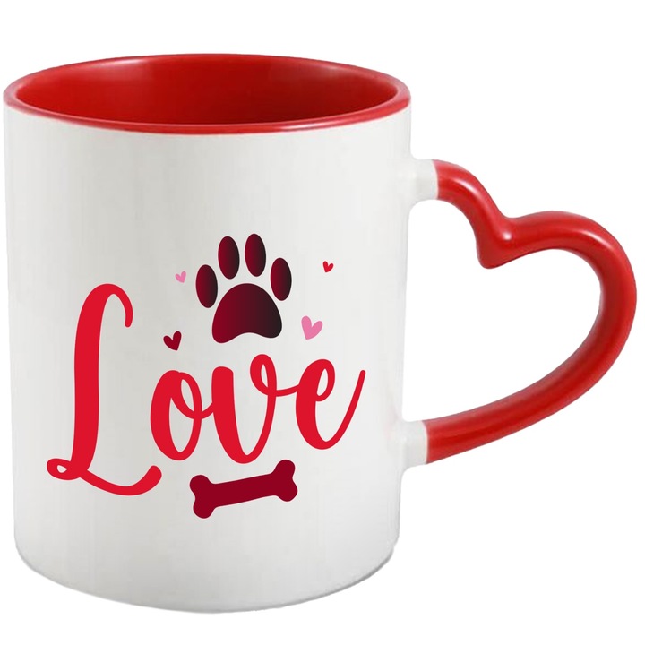 Cana cu inimioare, labuta si os pentru iubitorii de caini cu Maner Inima Rosie