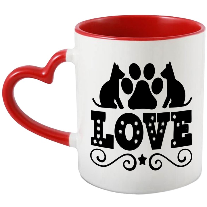 Cana cu labuta si textul "Love" - pentru iubitorii de animale domestice cu Maner Inima Rosie