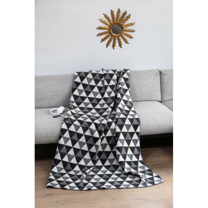 Patura Unia, bumbac si acril, 150x200cm, alb-negru, franjuri