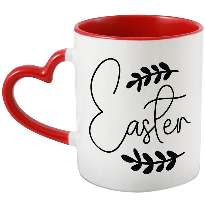Cana cu 2 ramurele si cuvantul "Easter" - Paste sarbatoare cu Maner Inima Rosie