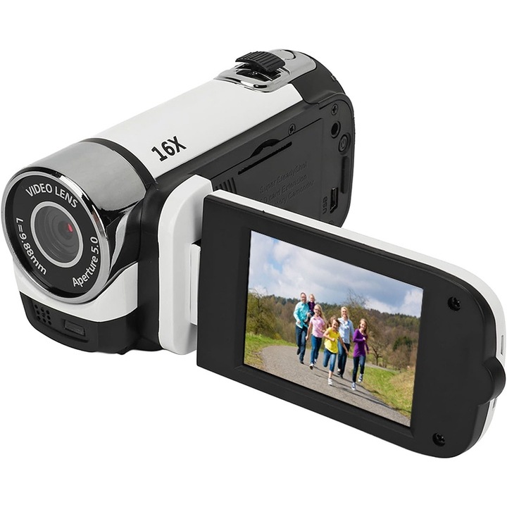 Chucai digitális videokamera, Full HD, 16x zoom, 2,7 hüvelykes LCD képernyő, fehér