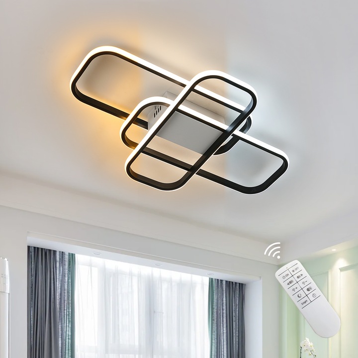 Led таванна лампа, Mckalen, 62w, 7200lm, с дистанционно управление, правоъгълно осветително тяло, регулируема яркост/цветна температура, за всекидневна, спалня, антре, офис, черна
