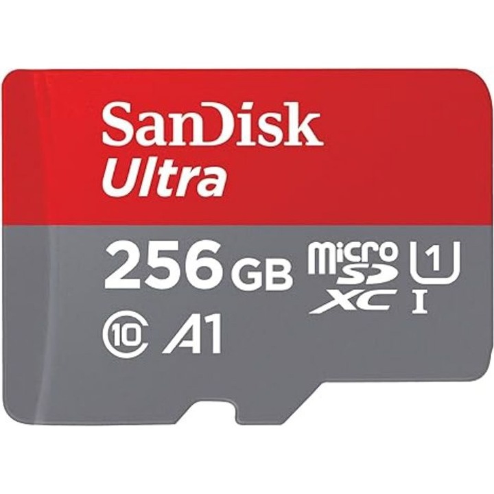 Memóriakártya, SanDisk, 256 GB Ultra microSDXC UHS-I, akár 150 MB/s, C10, U1, Full HD, A1, MicroSD kártya, SDSQUAC-256G-GN6MA [új verzió]