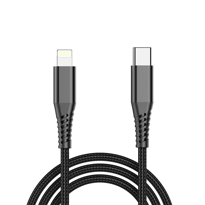 FastCharge adat- és gyorstöltő kábel, USB Type-C-Lightning Type, 1 m, 20 W, fekete