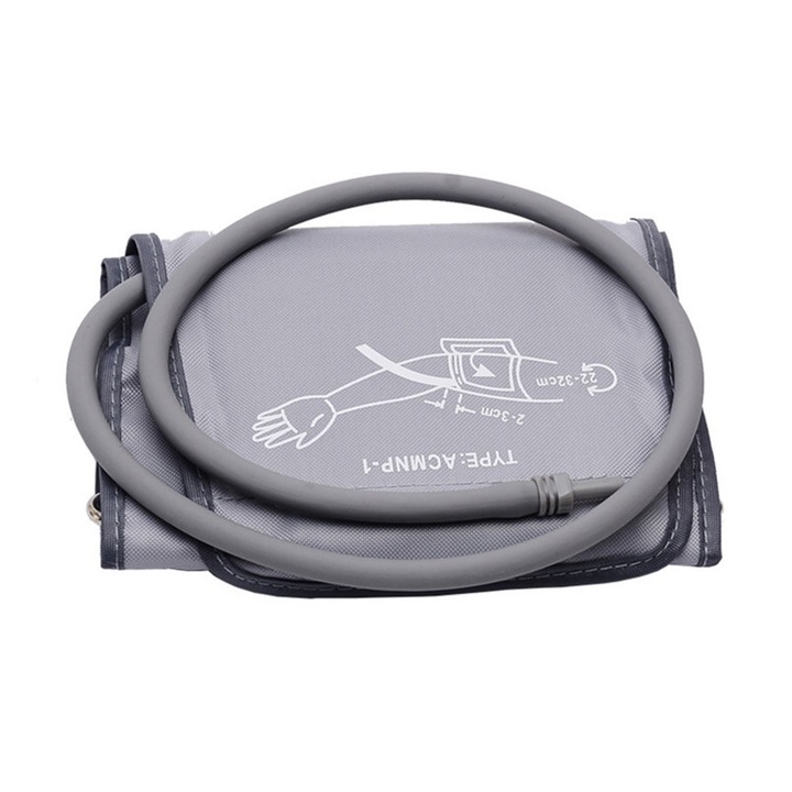 Manseta pentru tensiometru, SINBINTA, Circumferinta bratului 22-32cm, Conector de 5 mm, Pliabil, Usor de curatat, Pentru uz casnic si pentru a lua cu tine atunci cand calatoriti, Netesute/Cauciuc, 48 x 13cm, Gri